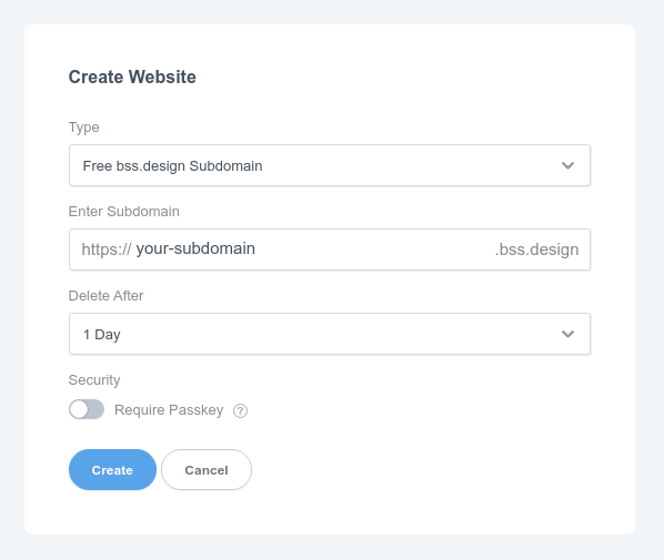 Create Website Dialog