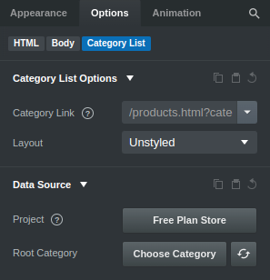 Category List Options