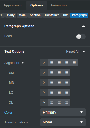 Options Panel